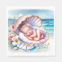 Coastal Seaside Girl's Baby Shower Ocean Themed  Napkins