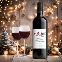 Modern Elegant Christmas Watercolor Botanical Wine Label