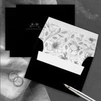 Love Calligraphy Wedding Floral Pattern B&W ID940 Envelope