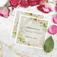 Charming Watercolor Pink Roses Quincea&#241;era Napkins