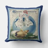 Vintage Easter White Rabbits and Baby Chick, ZSSG Throw Pillow