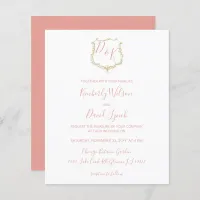 Budget Monogram Crest Blush Wedding Invitation