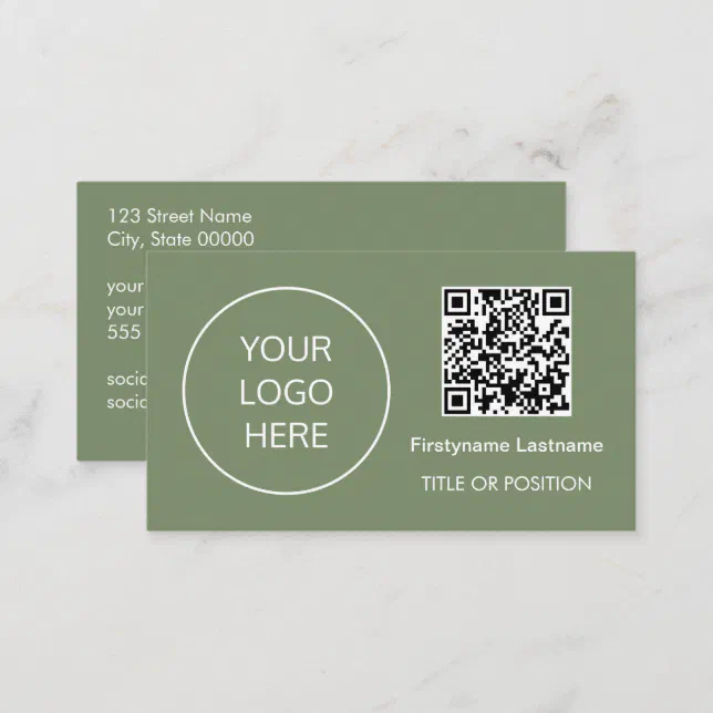 Logo QR Code Sage Green Business Card