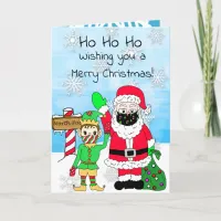 Ho Ho Ho Merry Christmas Santa and Elf in Facemask Card