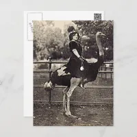 Vintage Broadway Actress Riding an Ostrich Postcard