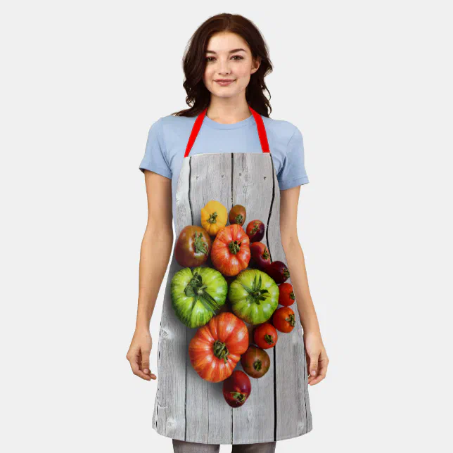 Colorful Striped Tomatoes on Weathered Table Apron