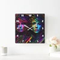 Colorful Portraits of Two Women Square Wall Clock