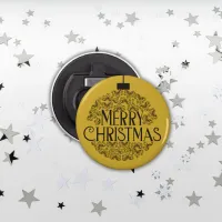 Simple Black on Gold Merry Christmas | Button   Bottle Opener