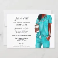 Aqua Scrubs Nurse Photo She Did It Graduation Invitation