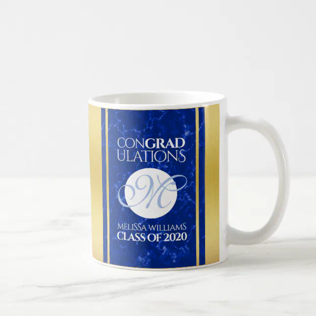 Elegant Graduation Monogram Blue Marble Gold Foil Coffee Mug