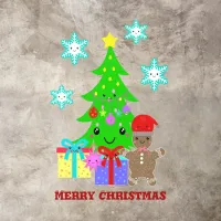 Cute Kawaii Face Christmas Tree Scene 28" x 40" Floor Decals