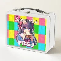 Anime Girl eating a PB&J Sandwich  Metal Lunch Box