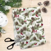 Watercolor Pine Cones Christmas Botanical Rustic Tissue Paper