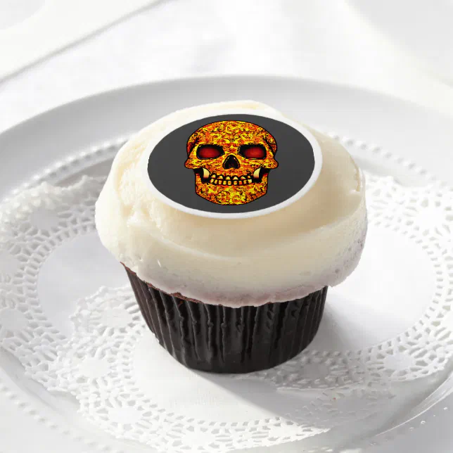 Frightening Halloween skull with red eyes  Edible Frosting Rounds
