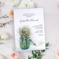 White Babys Breath in Blue Jar Post Wedding Brunch Invitation