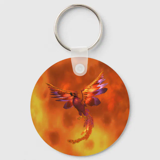 Colorful Phoenix Flying Against a Fiery Background Keychain