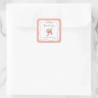 Simple Hand Drawn Floral Bow Pink Bridal Shower Square Sticker