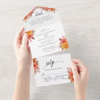 Rustic Fall Terracotta Floral Autumn Wedding  All In One Invitation