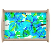 Sublime Himalayan Poppy Aqua Green Floral Pattern Serving Tray