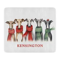 Fun Whippets in Winter Scarves Cutting Board