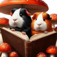 W2A Funny Guinea Pigs Reading Under Red Mushrooms