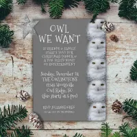 Funny Owl We Want for Christmas ... Snowy Owls Invitation