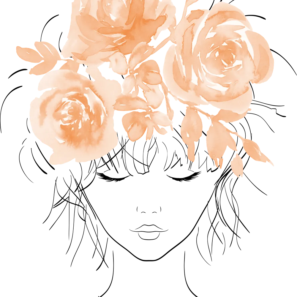 Cute pretty girl peach watercolor roses-Floral