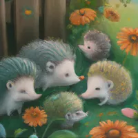 W2A Whimsical Hedgehog Family Picnicking in the Garden