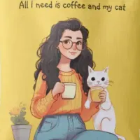 Happiness is Coffee & Cat Cute Yellow