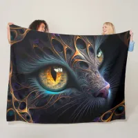 Fractal Cat Face in Black and Vibrant Colors Fleece Blanket