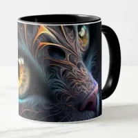Fractal Cat Face in Black and Vibrant Colors Mug