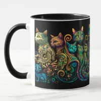 Stylized Cat Tribe Colors on Black Frieze Mug