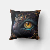 Fractal Cat Face in Black and Vibrant Colors Throw Pillow