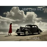 Retro Miami Beach 1940's roadster on the beach