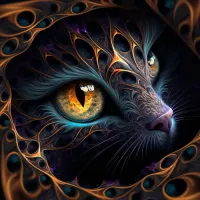 Fractal Cat Face in Black and Vibrant Colors
