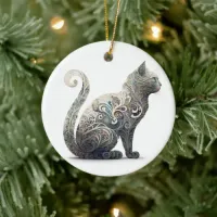 Paisley Profile Cat Ceramic Ornament