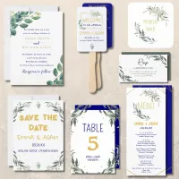 Simple Eucalyptus Greenery Navy Blue and Gold