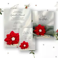 Poinsettia and Pearls December Winter Wedding Stationery Collection