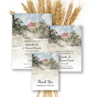 Red Barn on Hillside Watercolor Wedding Stationery Collection