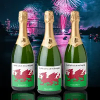 Happy St. David's Day Red Dragon Welsh Flag Sparkling Wine Label