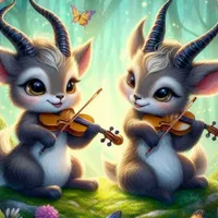 W2A Cute Saolas Playing Violas in a Magical Forest