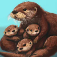W2A Cute Sea Otter Family in the Water