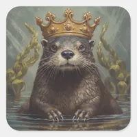 Otter in a Crown Square Sticker