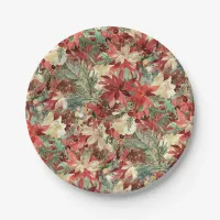 Elegant Holiday Poinsettia Christmas Floral Paper Plates