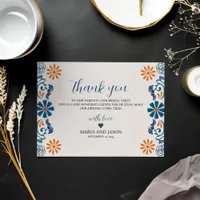 Mexican Blue Orange Floral Elegant Fiesta Wedding Thank You Card