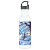Winter Foxes on a Snowy Winter Day  Stainless Steel Water Bottle