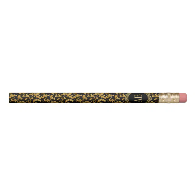 Monogram Black Gold Classy Elegant Pattern Pencil