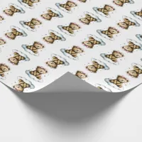 Cute Teddy Bear Pink Hair Bow on a Cloud Wrapping Paper