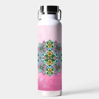 Pink Butterfly Mandala Whimsical Hand Drawn   Water Bottle