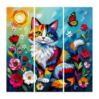 Colorful Cat and Butterfly Triptych